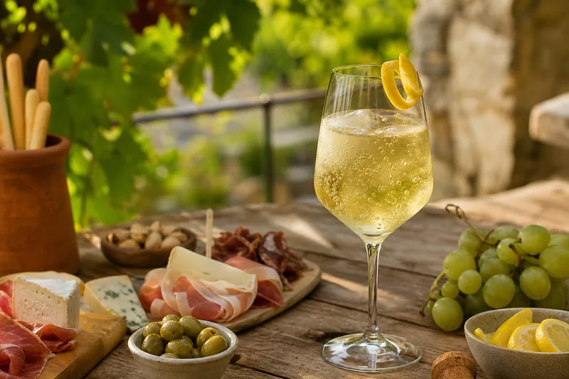 Verre de vin blanc aromatisé, boisson à base de vin pour l'apéro