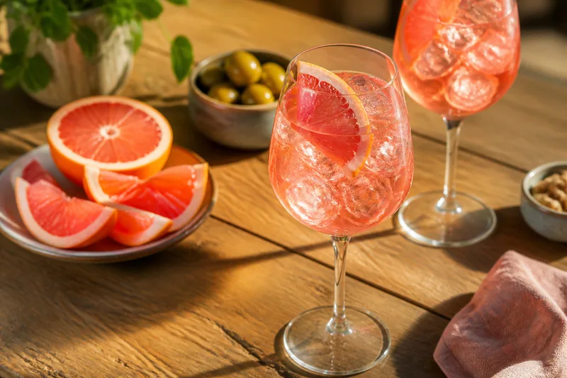 Verre de rosé pamplemousse bien frais pour l'apéritif d'été